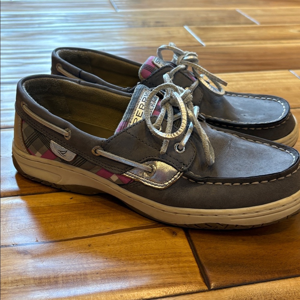 Sperry Top-Sider Gray and Pink Plaid Boat Shoes